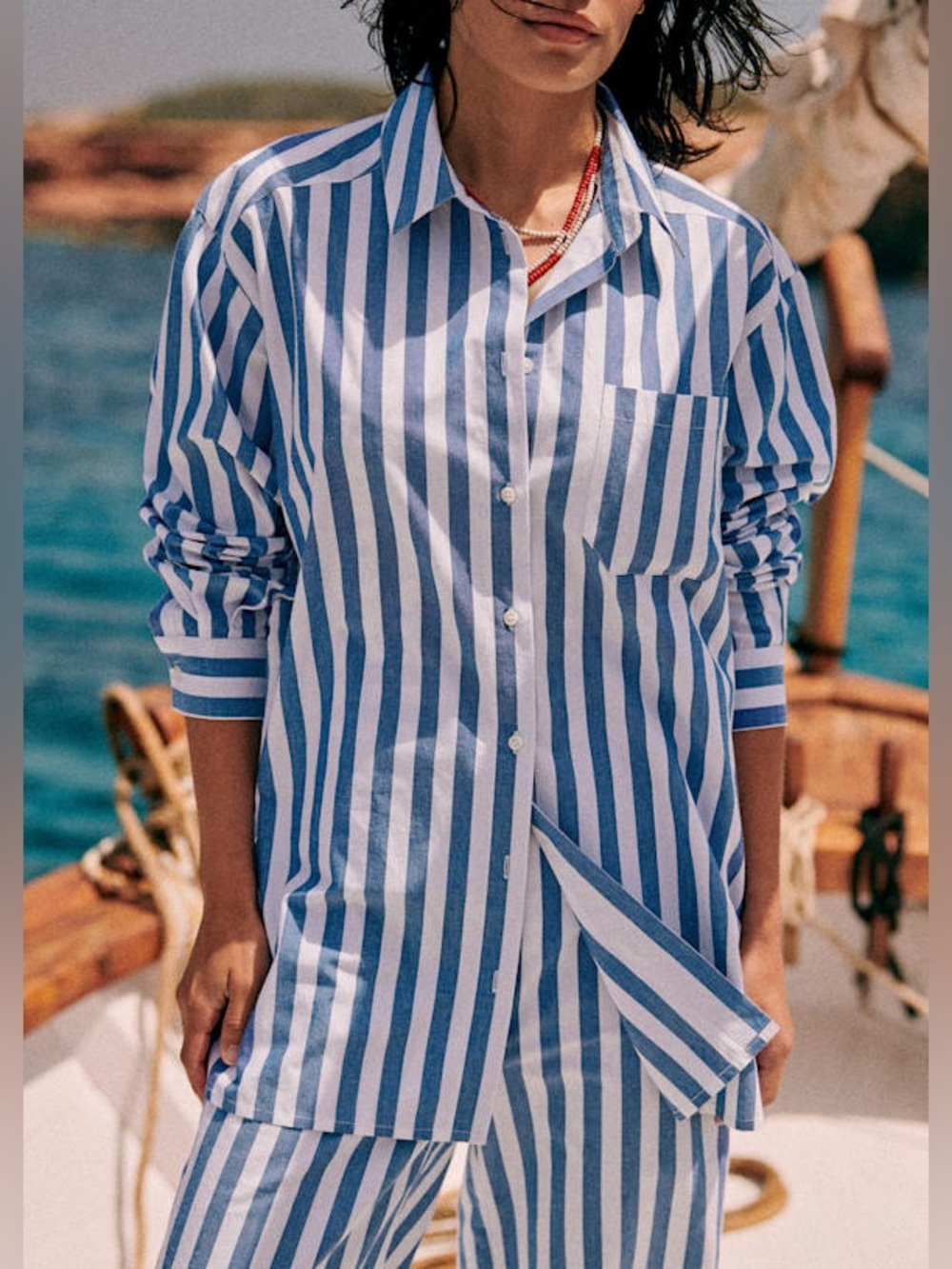 Sézane Ecru Striped Blue Max Shirt Size 2